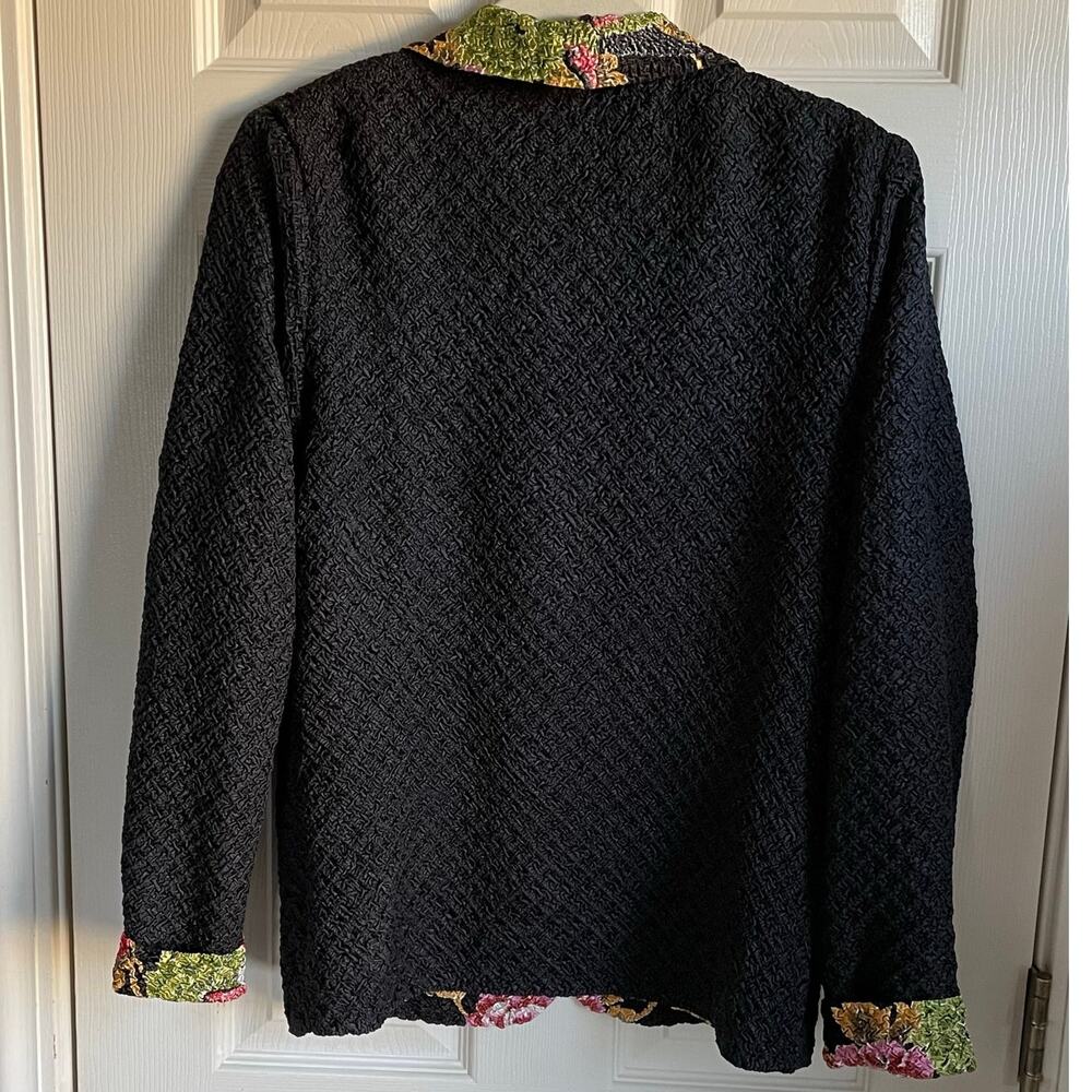 Tania Nardi Reversible Jacket Sz S Button Up Crinkle Texture Floral Black Artsy - Picture 4 of 10